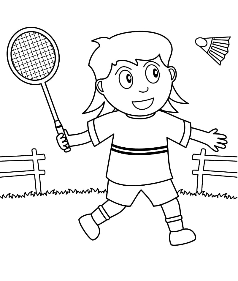 Desenho Menina Jogando Badminton 3 Para Colorir