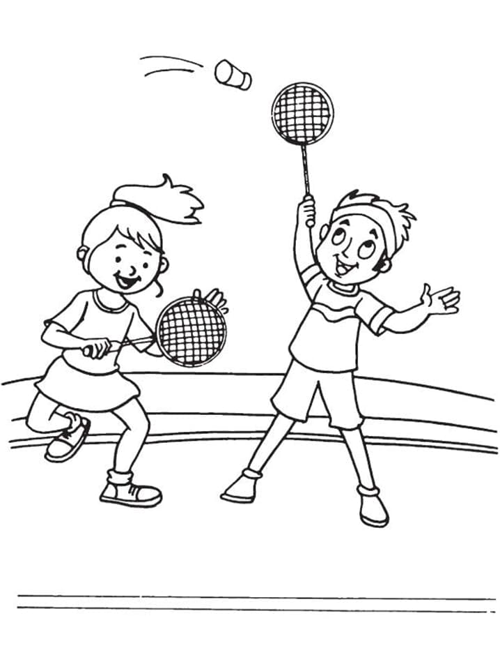 Desenho Meninos Jogando Badminton Para Colorir