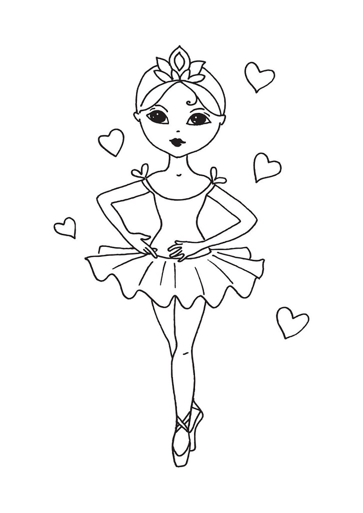 Desenho De Bailaria e corações Para Imprimir e Pintar