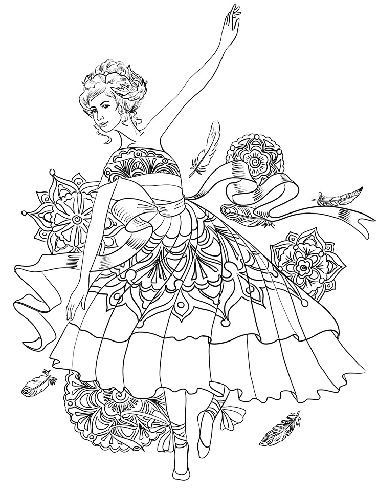 Desenho De Bailarina Com Lindas Flores Para Colorir