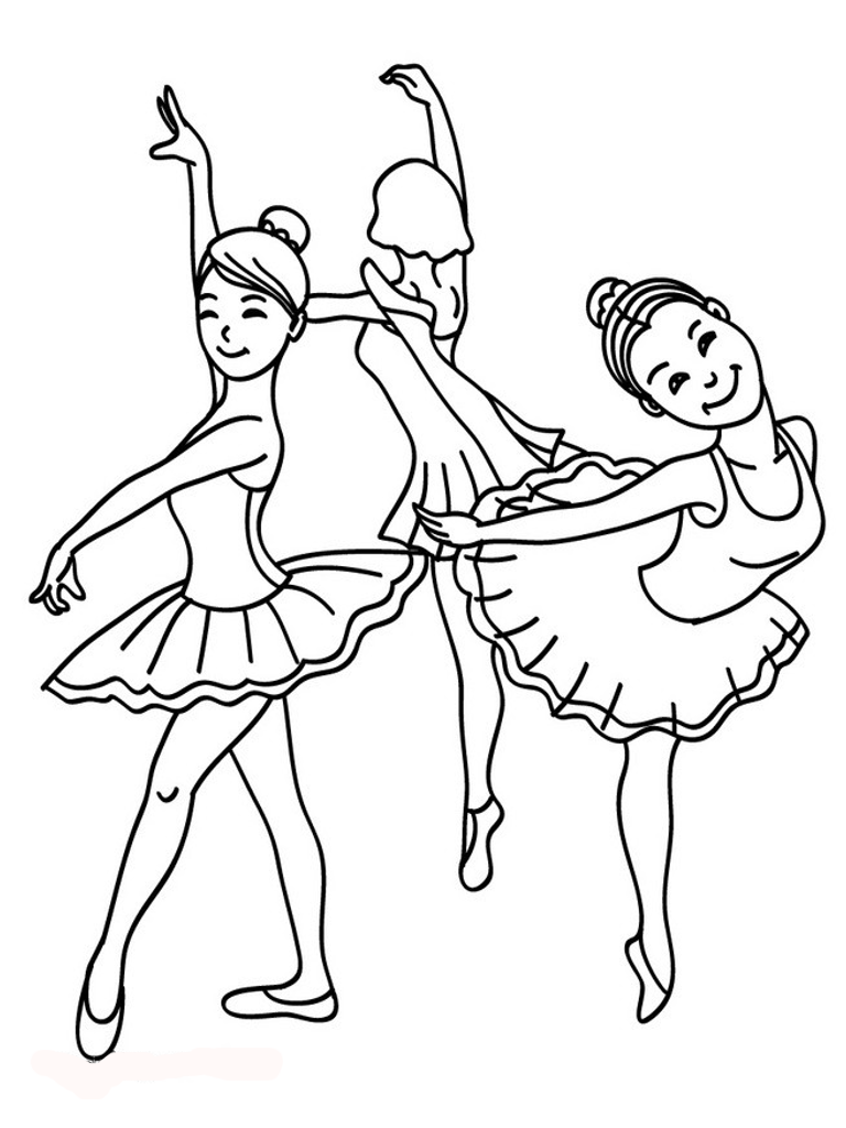 Desenho De três Bailarinas dançando Para Colorir Em Pdf
