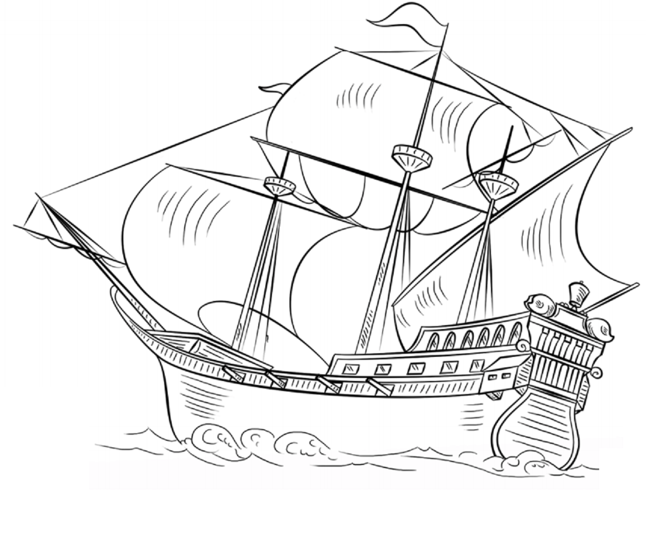 Desenho Lindo Barco Galeon Para Imprimir e Pintar