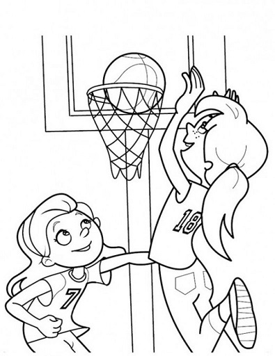 Desenho De Duas Meninas Jogando Basquete Em Pdf Para Colorir