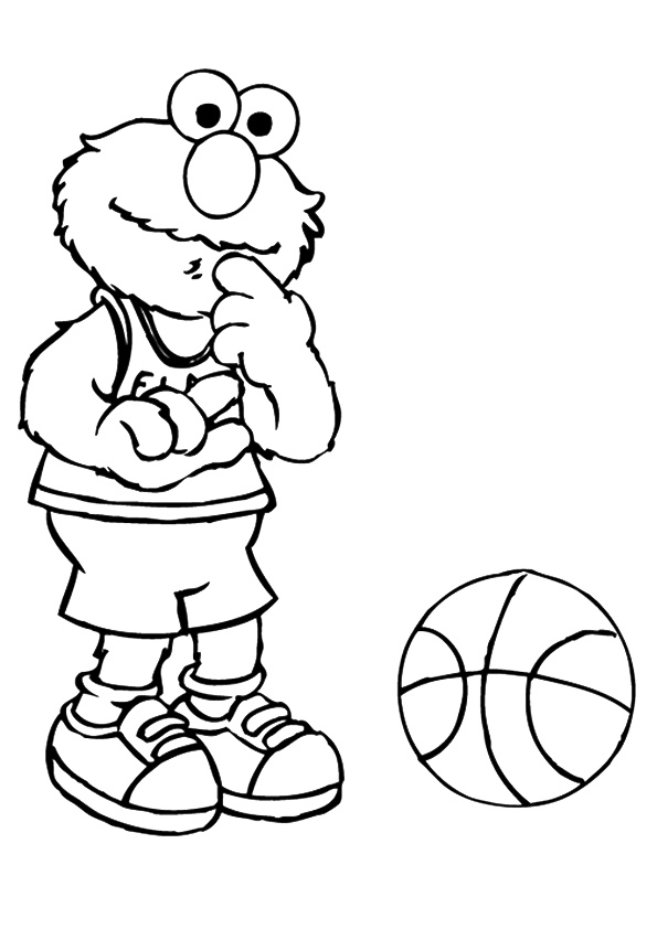 Desenho Elmo e Bola De Basquete Para Colorir Gratuitamente