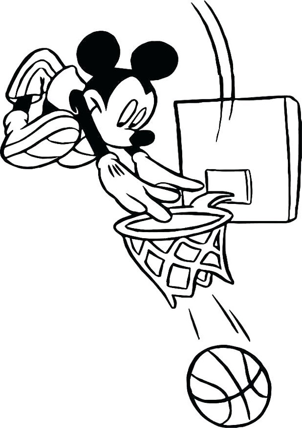 Desenho Mickey Mouse Jogando Basquete A4 Para Pintar De graça