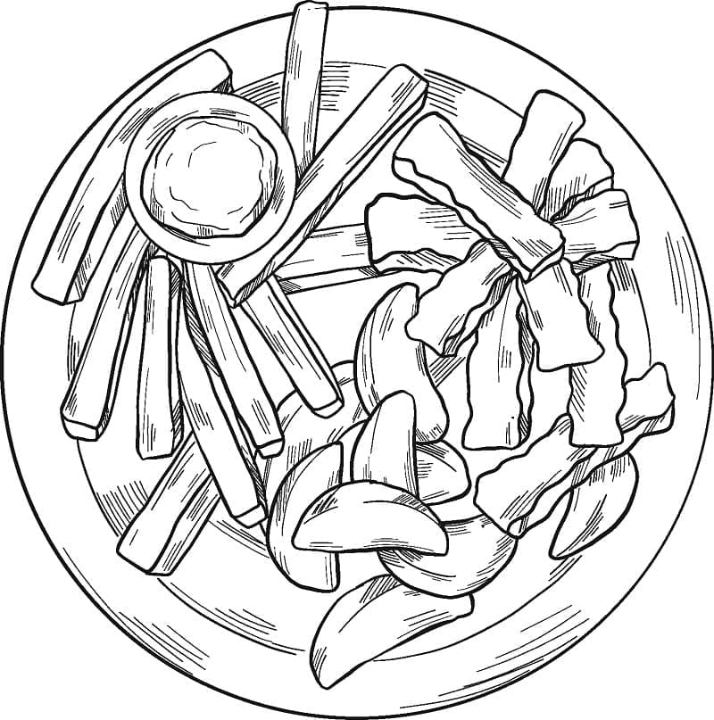 Desenho Batatas Fritas No Prato Para Colorir
