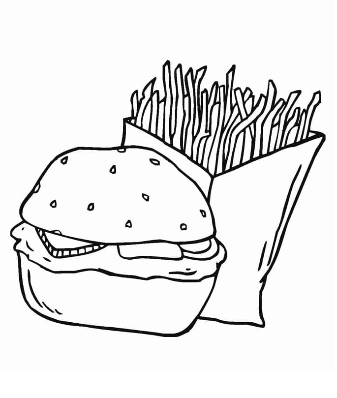 Desenho Hamburguer e Batata fritá Para Colorir
