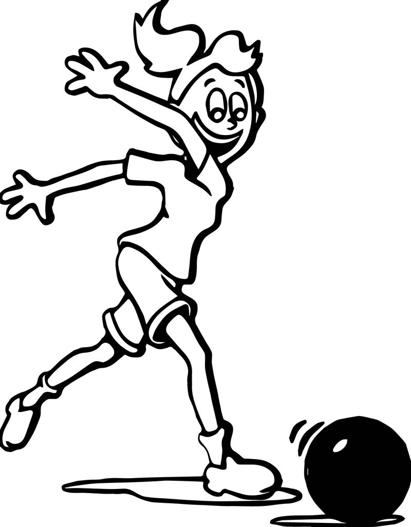 Desenho De Menina Jogando Boliche Para Pintar e Colorir