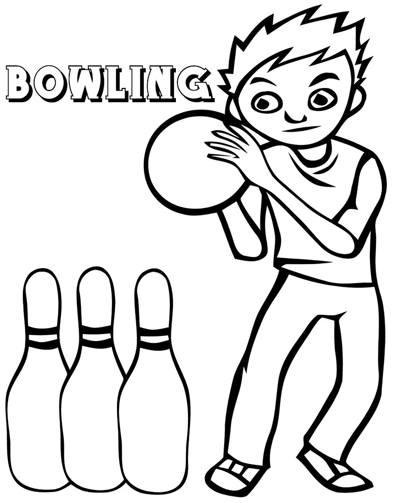 Desenho De Menino Com Bola e três Pinos De Boliche