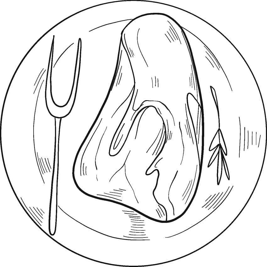 Desenho De Bife Saboroso Em Prato De Restaurante Para Colorir