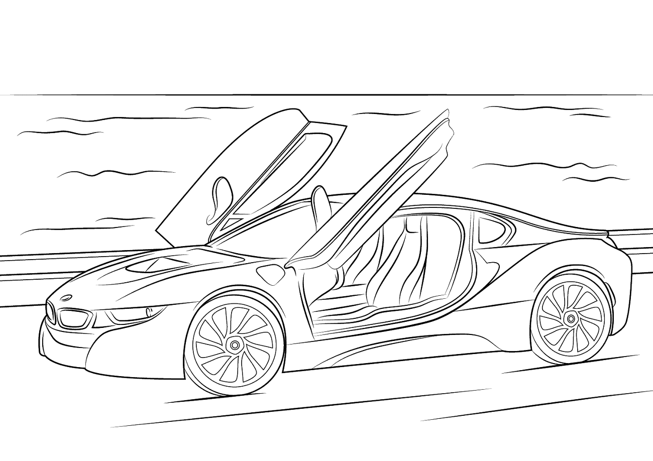 Desenho Lindo Carro Bmw I8 Para Colorir