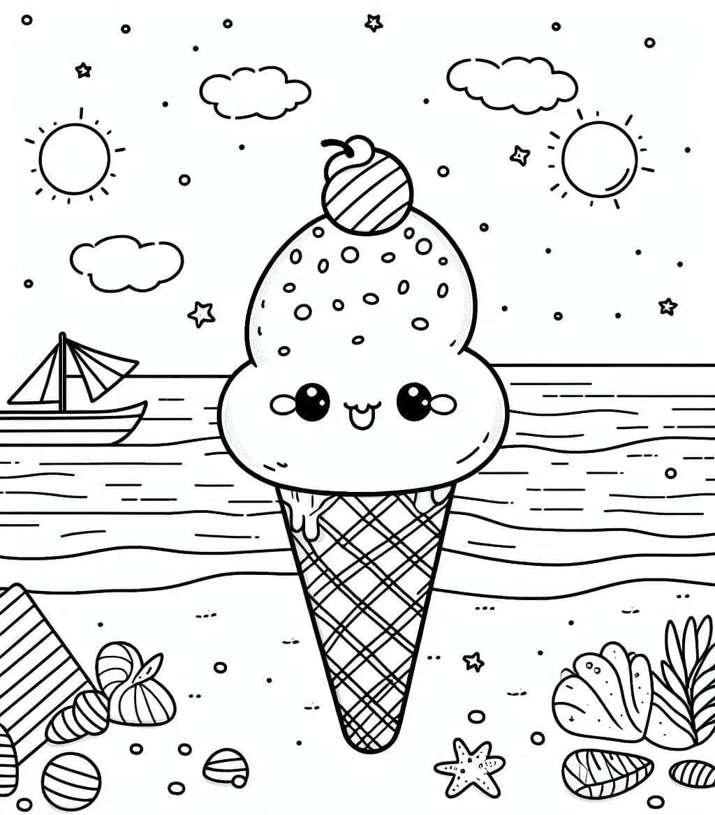 Desenho Imprimivel De Sorvete Kawaii Gratuito Para Colorir