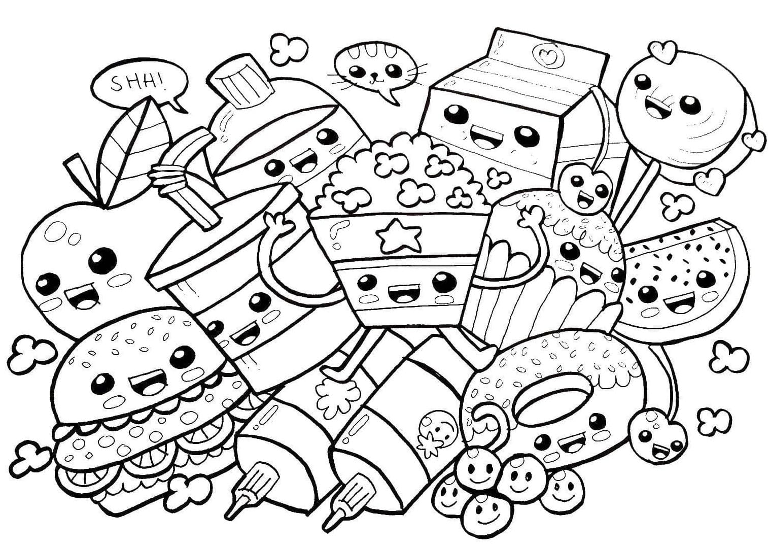 Desenho De As Comidas são Fofas Para Colorir