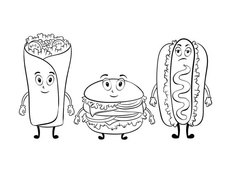Desenho De Comidas Fofas De Desenho Animado Para Colorir