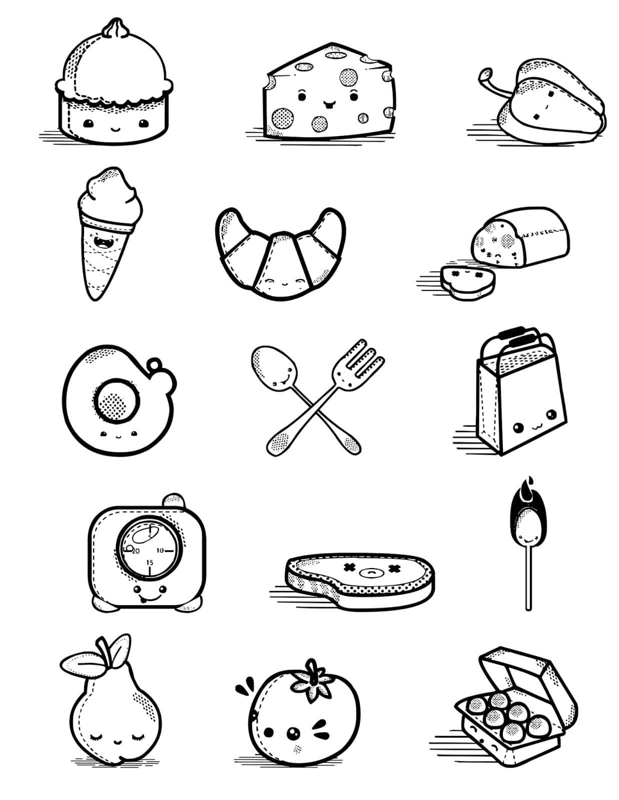 Desenho De Comidas Fofas grátis Para Colorir