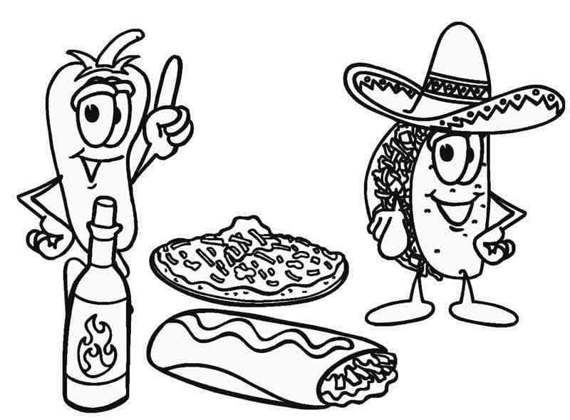 Desenho De Comidas Mexicanas Fofas Para Colorir