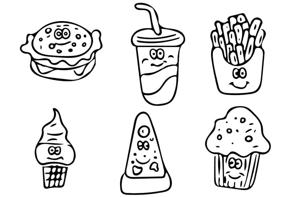 Desenho De Fast Foods Fofos Para Colorir