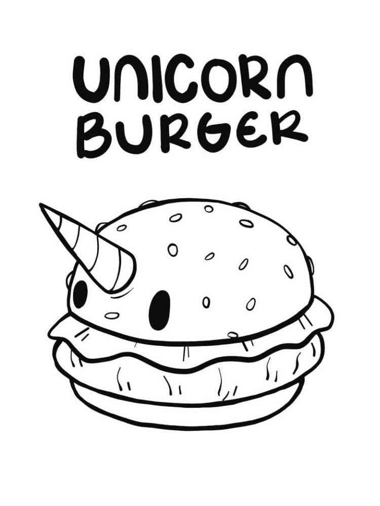 Desenho De Hamburguer De unicórnio Fofo Para Colorir