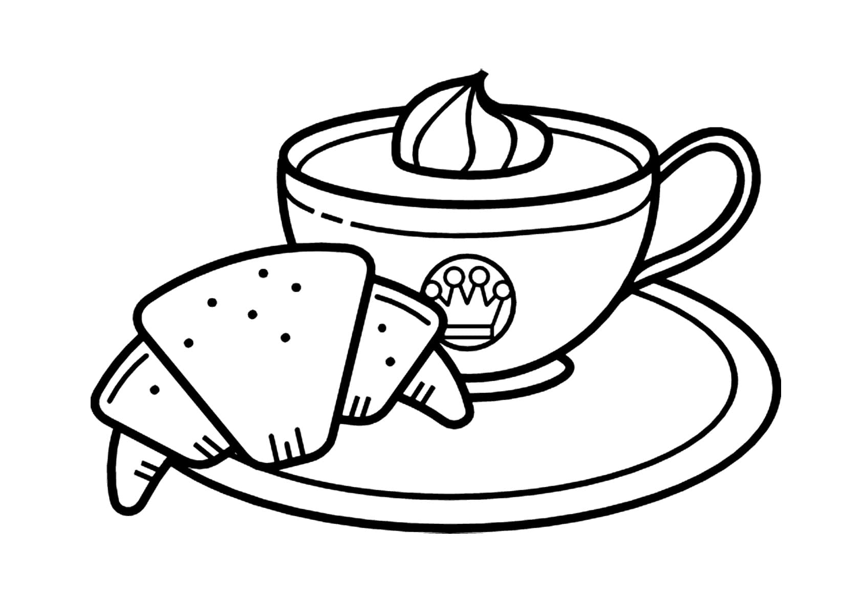 Desenho De Croissant e café Para Colorir