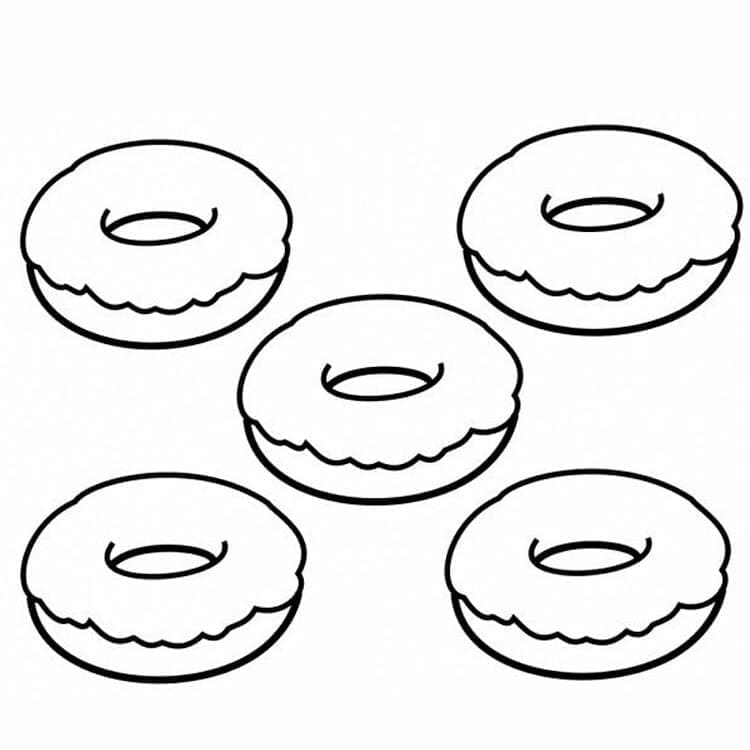 Desenho De Cinco Donuts Para Colorir