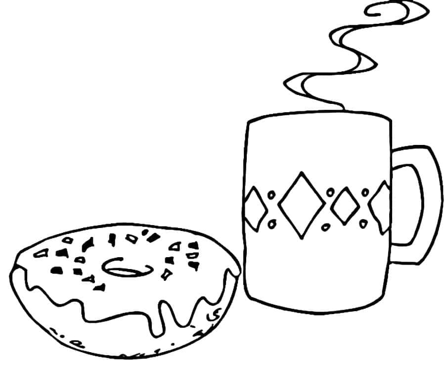 Desenho De Donut e café Para Colorir