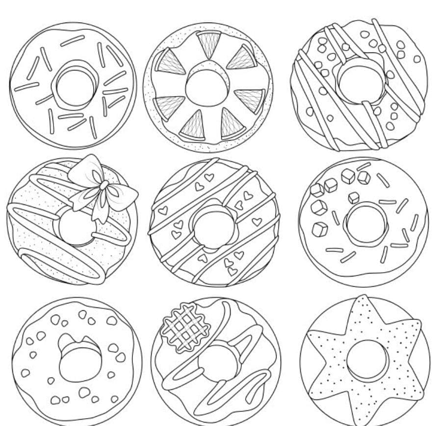 Desenho De Muitos Donuts Para Colorir