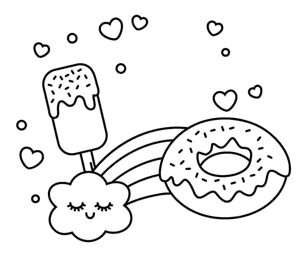 Desenho De Picole e Donut Para Colorir