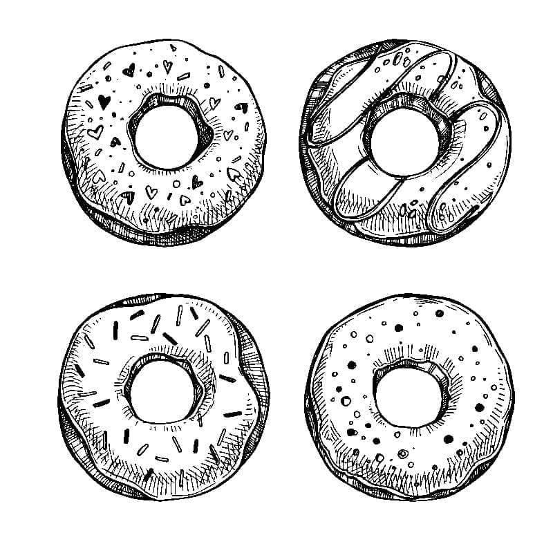 Desenho De Quatro Donuts Para Colorir