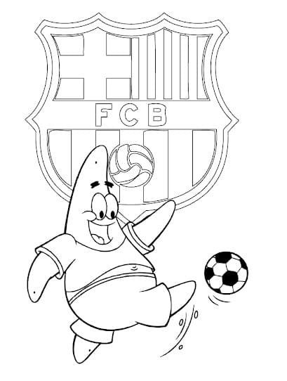 Desenho De Patrick estrelá e Escudo Do Barcelona Para Colorir