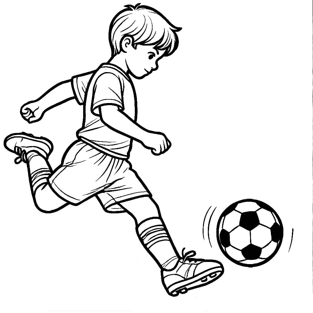Desenho De Jogador De Futebol chutá A Bola Para Colorir