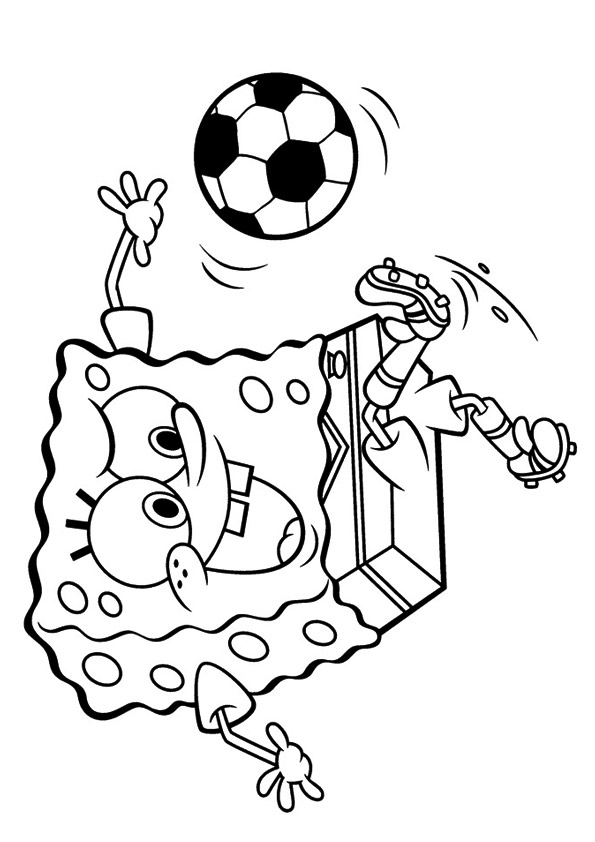 Desenho Bob Esponja Fazendo Gol De Bicileta Para Colorir