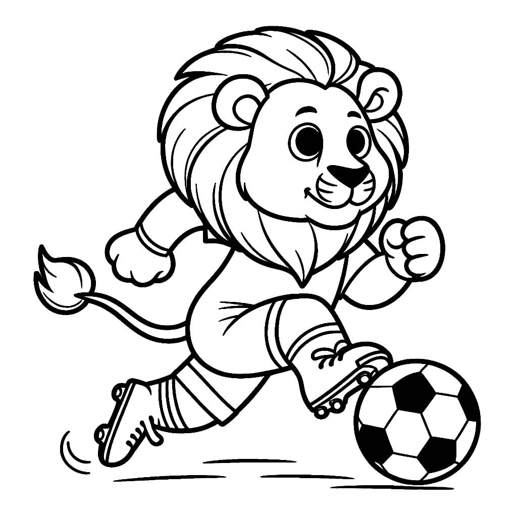 Desenho De leão e Um Jogador De Futebol Para Colorir