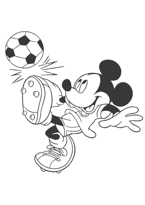 Desenho Mickey Mouse Jogando Futebol Para Colorir e Pintar A4