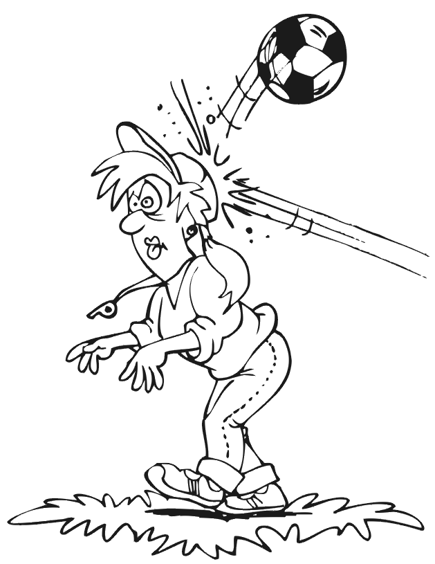 Desenho Treinadora De Futebol Levando Bolada Para Colorir