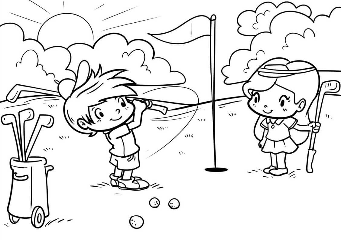 Desenho crianças Jogando Golfe Para Pintar e Imprimir