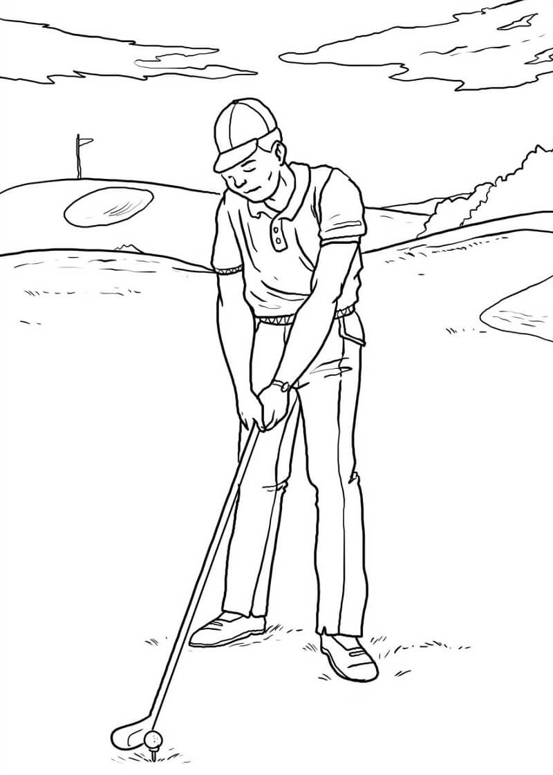 Desenho De Homem Golfista Profissional Para Colorir