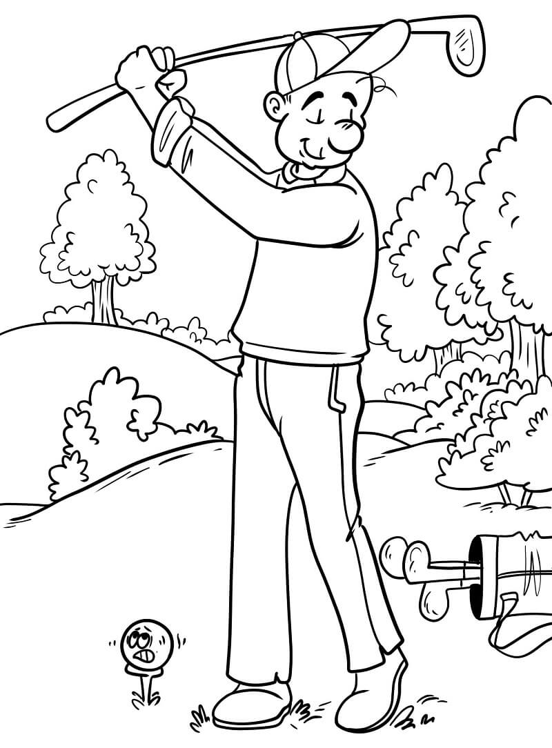Desenho De Homem Jogando Golfe Para Pintar grátis