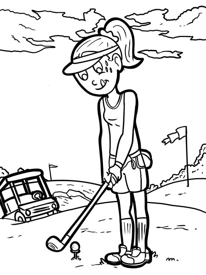 Desenho Jogadora Profissional De Golfe Para Colorir