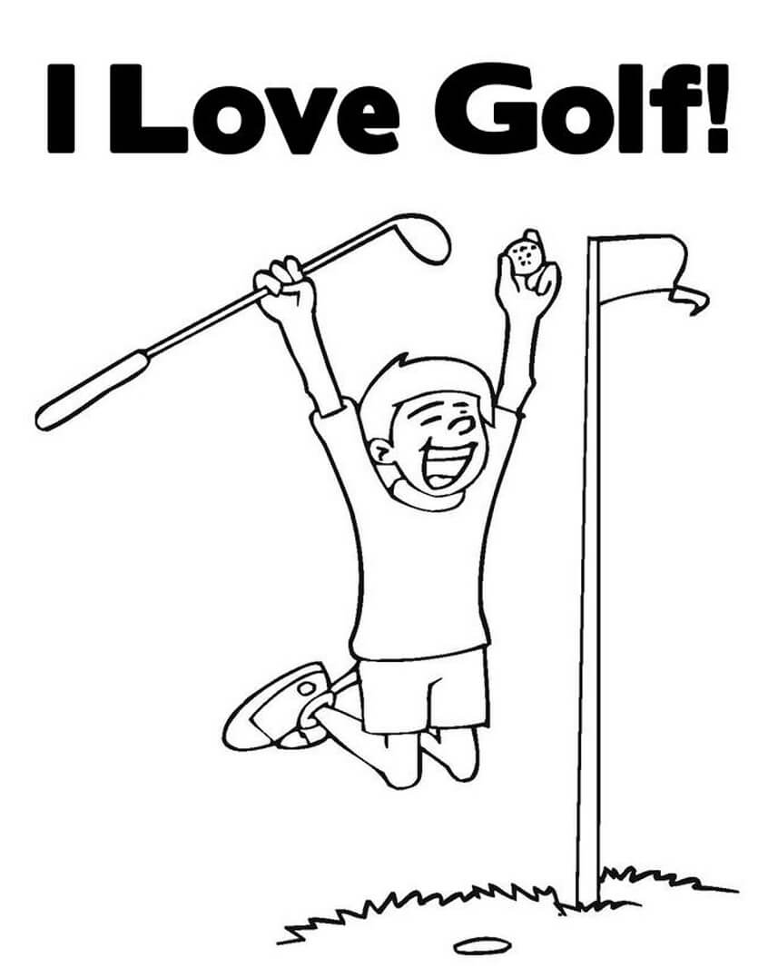 Desenho Menino Comemorando vitória No Golfe Para Colorir