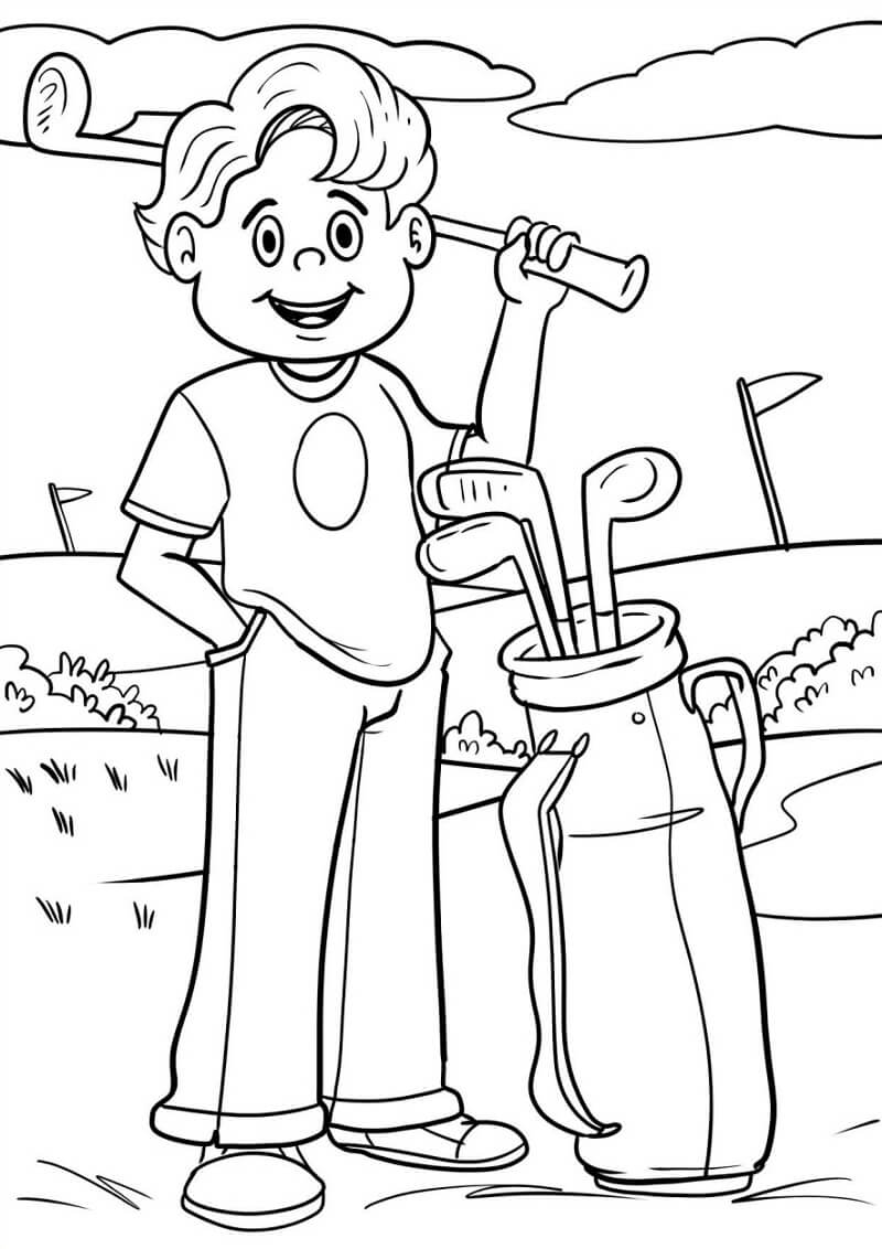 Desenho Menino Jogando Golfe Para Colorir