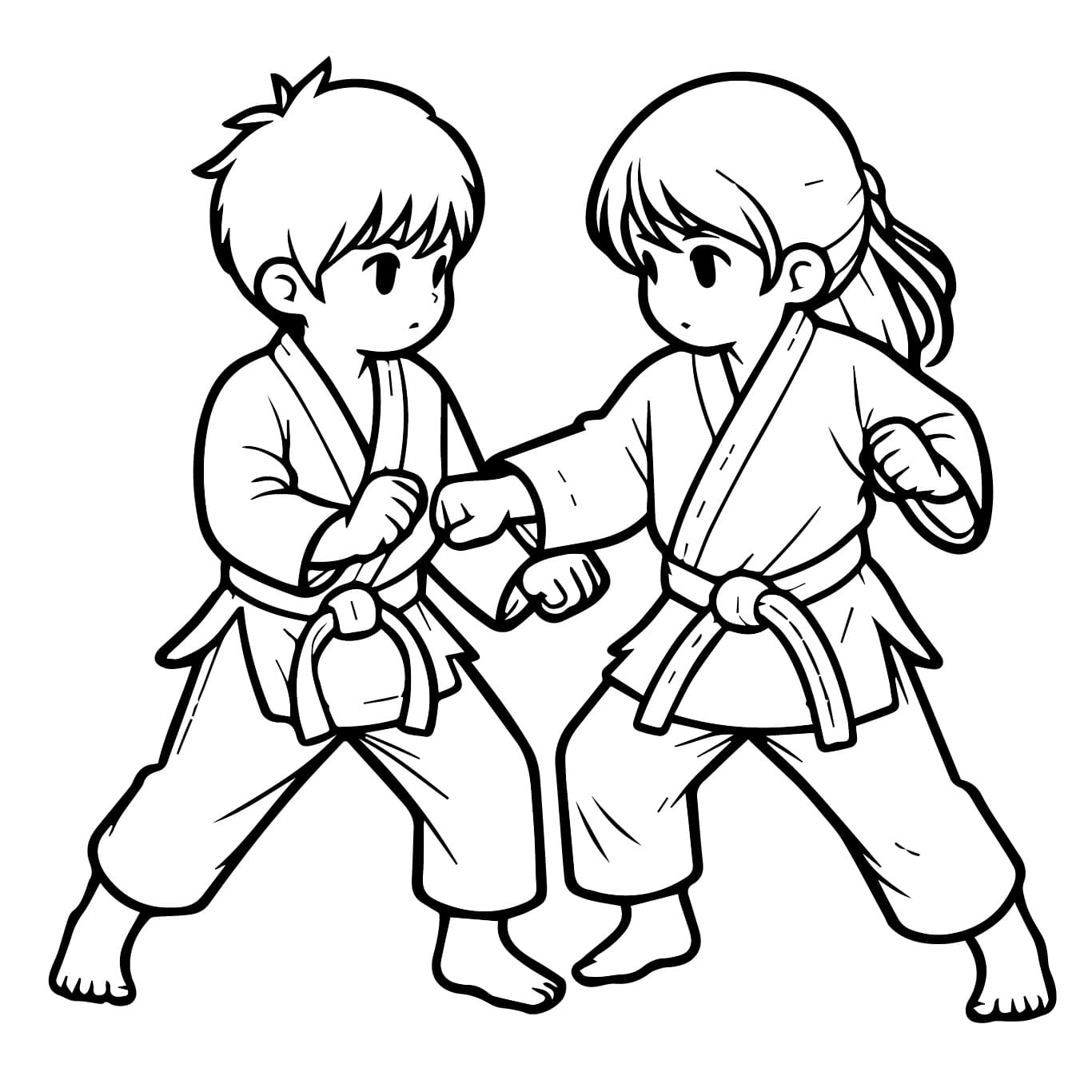 Desenho De crianças judô Para Colorir