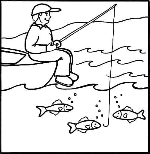 Desenho De Anzol e Peixe Para Pintar e Imprimir