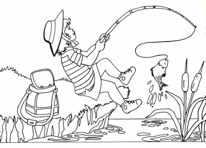 Desenho De criança Pescando No Lago Para Imprimir
