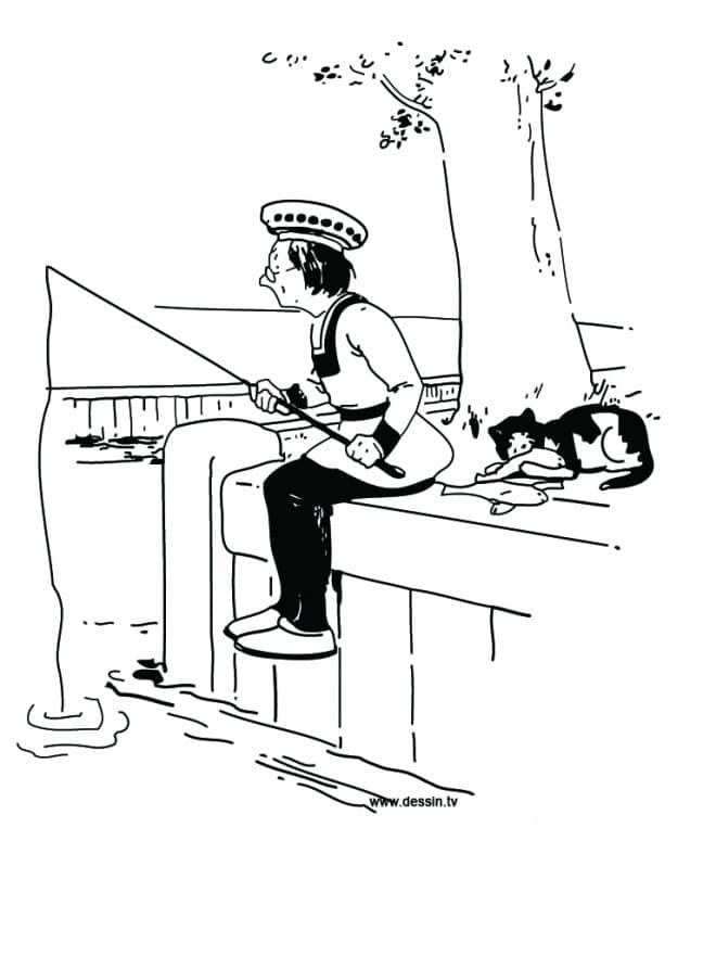 Desenho De crianças Aprendendo A Pescar Para Pintar