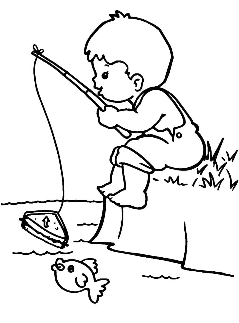 Desenho De crianças Pescando No Mar Para Colorir