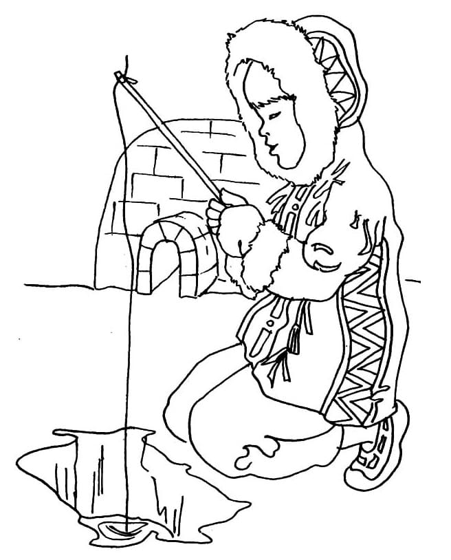Desenho De esquimó Pescando Peixinho Para Pintar