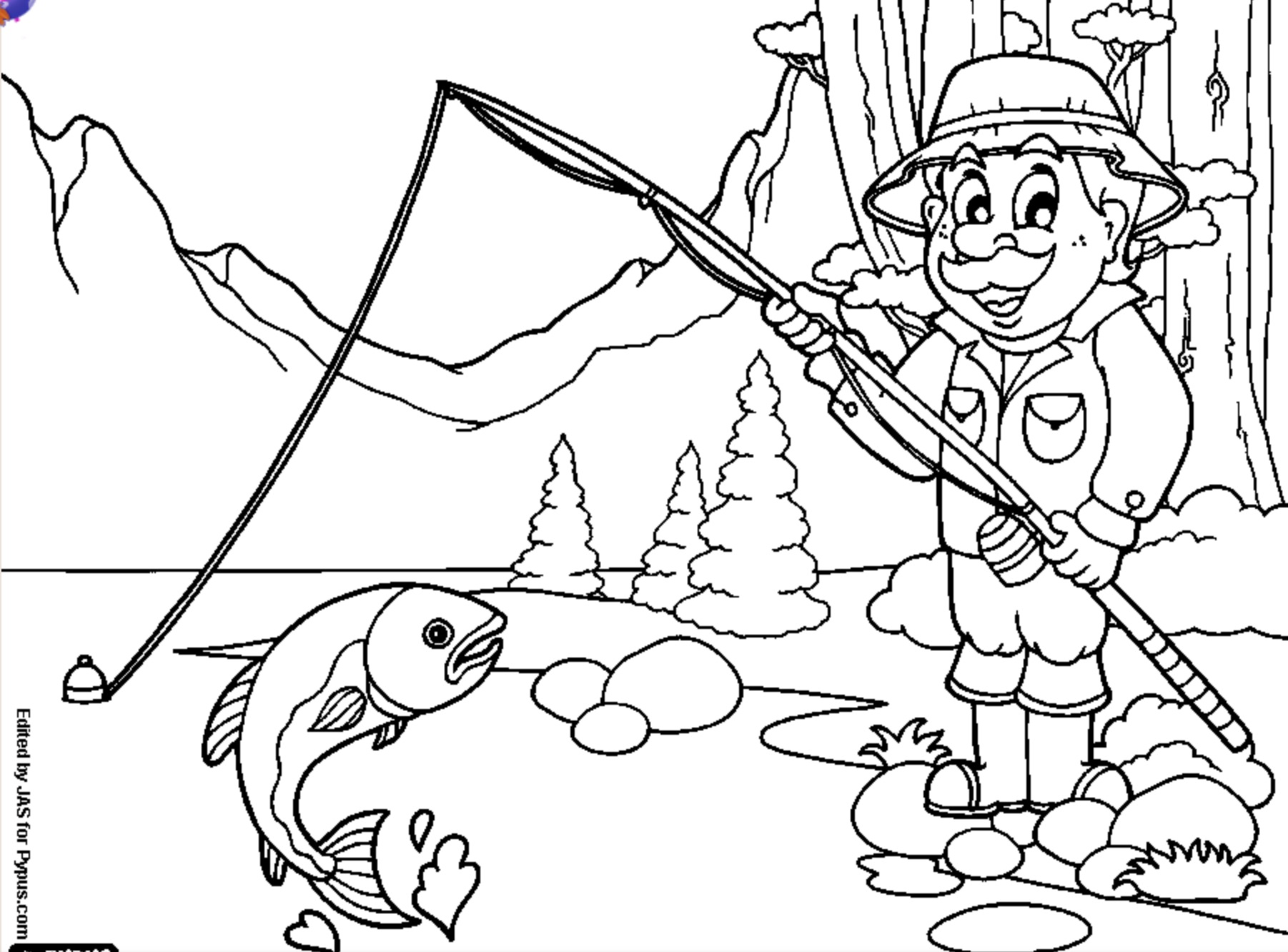 Desenho De Pescador e Peixe Para Pintar e Colorir