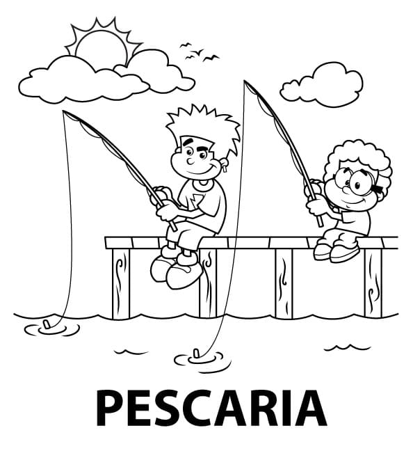 Desenho De Pescador No Por Do Sol Para Imprimir
