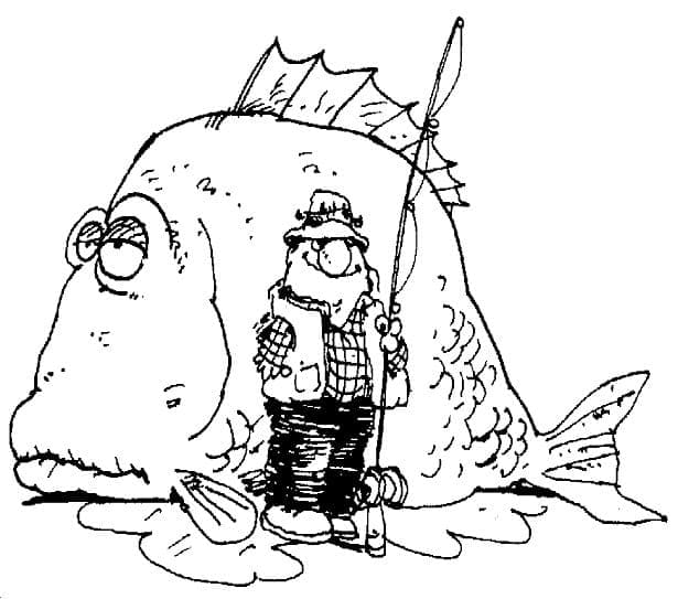 Desenho De Pescador solitário Para Pintar e Imprimir