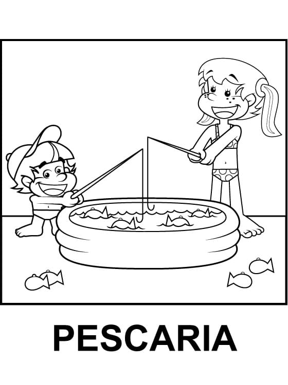 Desenho De Pescaria Em família Na Piscina Para Colorir Juntos